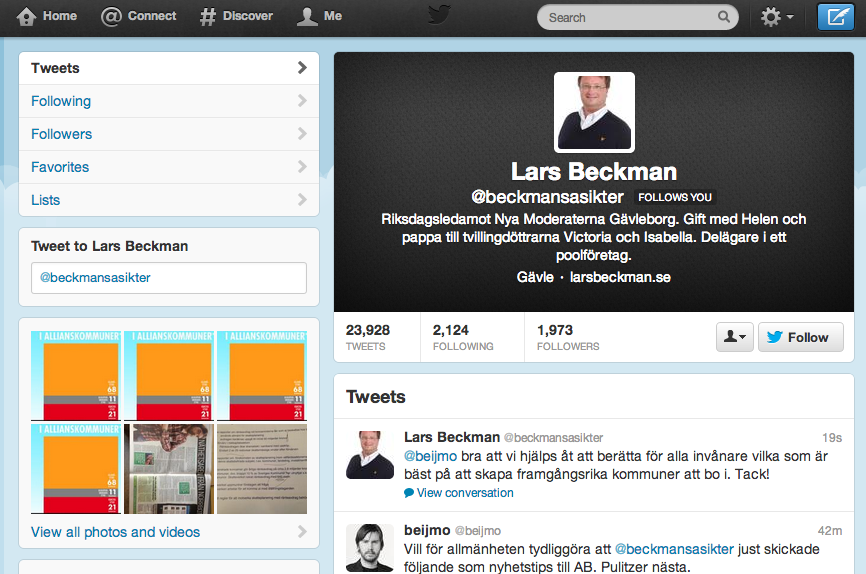  Alliansfritt, SVT, Media, Carl Bildt, Riksdagen, Blogg, Twitter, Journalister, SR, Lars Beckman, Riksdagsledamot
